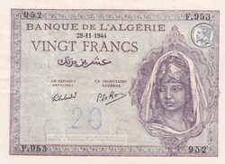 1944 Pick-92b.1 20 Franc algérien Spl (aunc)