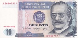 10 Intis 	 Banco Central de Reserva del Perú 17.01.1986 Unc Pick 128