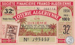 Loterie Franco Algérienne 1/10 éme 32 éme Tranche 1954