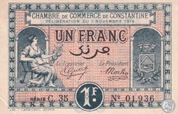 140-22- 3/11/1919 Constantine 1 Franc Cdc Séries C35