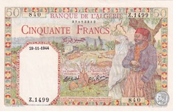1944 Pick 87a 50 Franc algérien  840  Unc