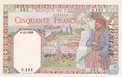 1939 Pick12b, 50 Franc Couples indigènes surcharge Tunisie sup