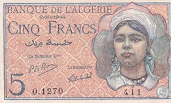 1944 Pick94b O-1270 411 5 Franc algérien (6)Unc