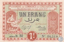 140-20- 28/6/1919 Constantine 1 Franc Cdc Séries B30
