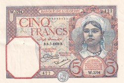1929 Pick77a 5 Franc algérien sup