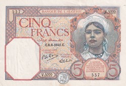 1941 Pick77b 5 Franc algérien 537 SPL