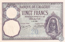 1928 Pick78b 20 Franc algérien 375 Spl