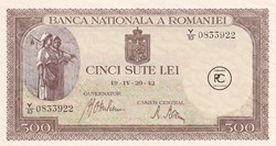 1942 Pick 51a 500 Lei Banca Naţională a României 20.04.1942 Unc