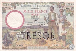 Très rare 1942 VF.10.01 1 000 Franc Trésor  algérien  TTB