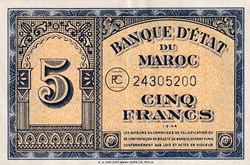 1944 Pick24a.2 5 Franc marocain Spl