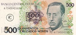 1990 Pick226b 500 Cruzeiro brésilien Unc