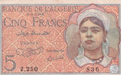 1944 Pick 94a 5 Franc algérien (2) Unc