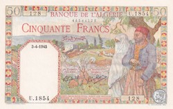 1945 Pick12 128 50 Franc algérien Unc