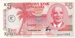 1994 Pick24b 5 MK - Kwacha malawien Unc