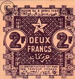 1944 Pick43 2 Francs Empire Cherifien Unc