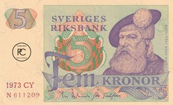 1973 Pick 51c 5 Kronor Sveriges Riksbank Unc