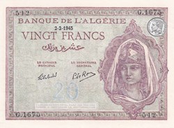 1945 Pick92b.3 512 20 Franc algérien Unc