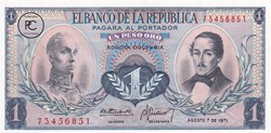 1971 Pick404e.3 1 Peso oro colombien Unc