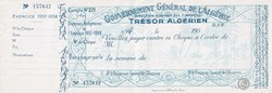 TRÉSOR ALGÉRIEN Chèque vierge avec souche Exercice 1957 - 1958 Très bon état