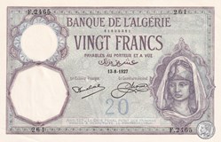 1927  Pick78b  261 20 Franc algérien  Unc