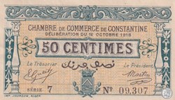 140-11- 12/10/1918 Constantine 50 Centimes Cdc Séries 7