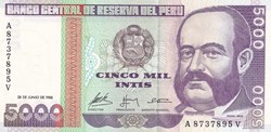 5.000 Intis Banco Central de Reserva del Perú   28.06.1988 Unc Pick 137