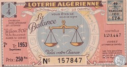 Loterie Algérienne 1/4 7eme Tranche 1953