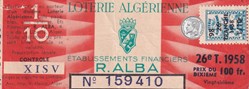 Loterie Algérienne 1/10éme 26éme Tranche 1958