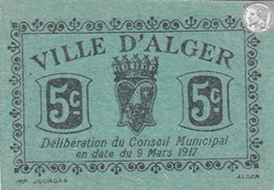 Ville d'Alger- 9/3/1917 5 Centimes Vert Vif (1)