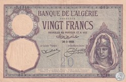 1925 Pick78a-T-1740  375-20 Franc algérien - SUP