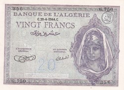 1944 Pick-92b.1 20 Franc algérien Unc