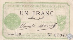 137-3-3/9/1914 Alger 1 Franc Cdc. (1) (2)