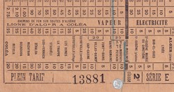 Ticket tramway d'Alger début XXe "Tramways / Chemins de Fer sur routes d'Algérie Arlatte