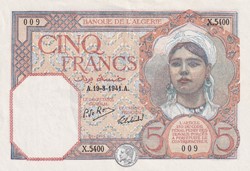 1941 Pick77b 5 Franc algérien Sup