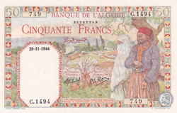 1944 Pick 87a 50 Franc algérien 749 Unc