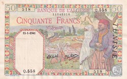 1941 Pick12b, 518 50 Franc Couples indigènes surcharge Tunisie sup