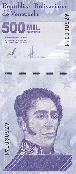 500.000 Bolívares  Banco Central de Venezuela  03.09.2020 Unc