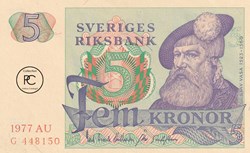 1977 Pick 51d 5 Kronor Sveriges Riksbank Unc