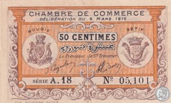139-3- 9/3/1918 Bougie Sétif 50 cts Cdc Séries A.18
