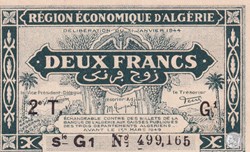 1944 Pick102 G1 2 Franc algérien Unc