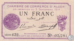 137-1 -3/9/1914 Alger 1 Franc Cdc. (14)