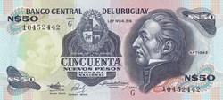 50 Nuevos Pesos Banco Central del Uruguay (1988 & 1989) Unc Pick 61A(2)