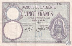 1929  Pick78b   20 Franc algérien  TTB