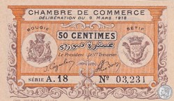 139-3- 9/3/1918 Bougie Sétif 50 cts Cdc Séries A.18