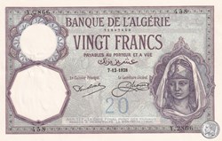 1928 Pick78b 20 Franc algérien 458 Spl