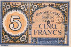 1943 Pick33 5 Franc marocain Unc