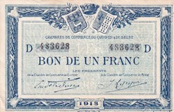 Bon de un franc chambre de commerce de Quimper et de brest 1918 TTB+