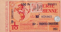 Loterie Algérienne 1/10éme 35éme Tranche 1951