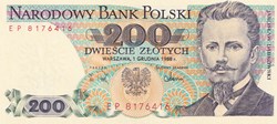 200 Złotych  Narodowy Bank Polski 1988 Unc Pick 144c