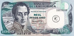1990 Pick432a.2 1 000 Peso oro colombien Unc